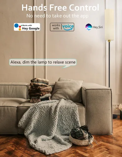 Vista 3 de Lámpara de pie inteligente funciona con Alexa y Google Home, cambio de color, regulable sin escalones para sala de estar, modernas lámparas WiFi
