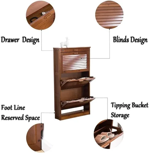 Vista 8 de Zapatero organizador de muebles de 2 cajones, gabinete de almacenamiento para pies, unidad organizadora de almacenamiento para el hogar, zapatero