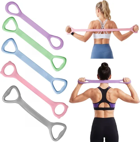Vista 8 de Soulchen Paquete de 5 bandas elásticas de resistencia para brazos, espalda, pecho y hombros, yoga, pilates, estiramiento, entrenamiento para mujeres