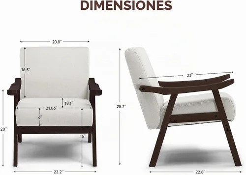 Vista 2 de COMHOMA Silla decorativa, silla moderna de mediados de siglo con reposabrazos de madera maciza, cómodo sillón tapizado de lectura para sala