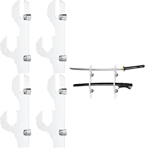 Vista 6 de uxcell Soporte de pared para espada, 2 juegos de soporte de exhibición de espada acrílica, soporte de exhibición de sable de luz, soporte de pared