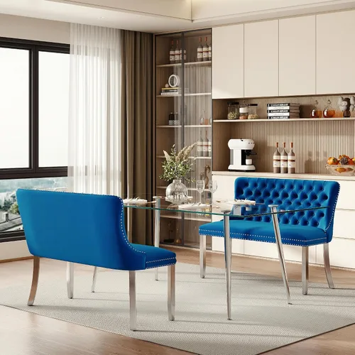 Vista 139 de Baysitone Juego de mesa de comedor de cristal de 51 pulgadas para 4, juego de 5 piezas de comedor moderno, mesa de cocina rectangular de vidrio