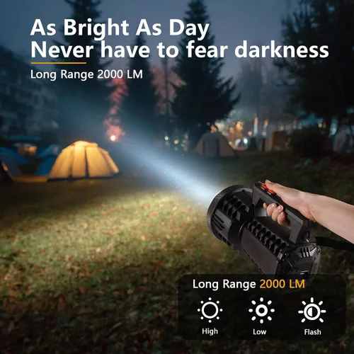 Vista 4 de VAVOFO Linterna LED recargable de 2000LM 10000mAh, linterna esencial de campamento, atenuación continua, IP66 impermeable, luz de larga duración