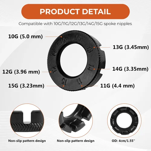 Vista 5 de Llave de radios para bicicleta, herramienta de bicicleta para ajuste de llantas, kit de mantenimiento ideal con palanca de neumáticos, reparación