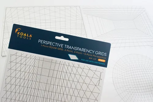 Vista 2 de Koala Tools Hojas de transparencia de cuadrícula perspectiva (paquete variado de 4) - 8.5 x 11 pulgadas Transparencias de proyector superior