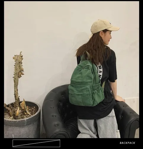 Vista 3 de Mochila de lona bohemia para la escuela, mochila universitaria vintage para mujer, diseño de hadas, grunge, estética, hippie, Y2K, Verde, Moderno