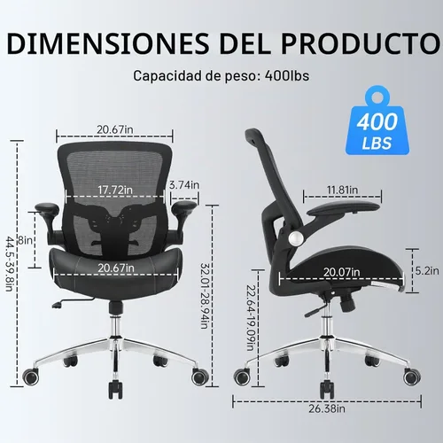 Vista 3 de Silla de oficina grande y alta de 400 libras, silla de escritorio ergonómica con cojín ancho de espuma de modelado 3D, silla de computadora