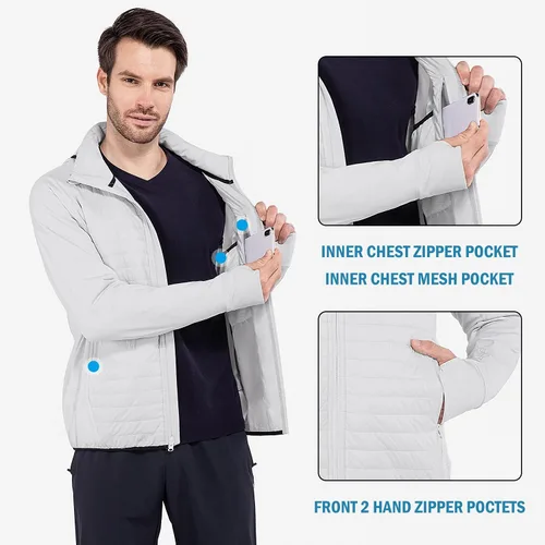 Vista 4 de BALEAF Men's Running Jacket Lightweight Thumble Hole Warm Up Puffer Jacket Hybrid Thermal Coat Insulated Hiking Golf