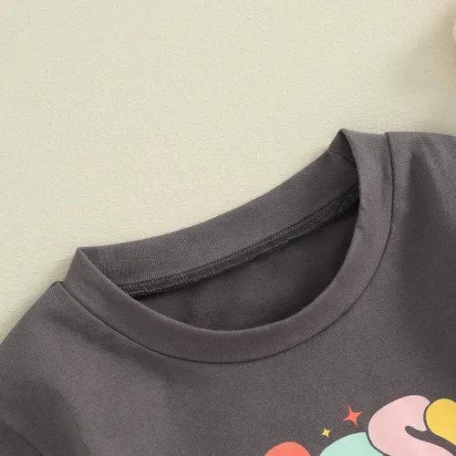 Vista 2 de Mameluco de manga corta para bebé recién nacido, niña y niño, con estampado de letras