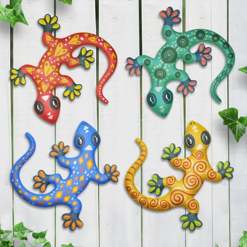 Vista 7 de Decoración de pared de Gecko de metal, decoración colgante de lagartos al aire libre para jardín, patio, valla, patio, balcón, regalo para mamá