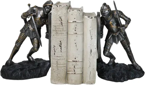 Vista 2 de Ebros Dueling - Juego de estatua de caballeros cruzados medievales con escudo gigante de armas de 8.25 pulgadas de alto, juego de armadura