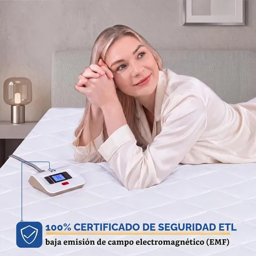 Vista 2 de Sealy Protector de colchón térmico tamaño matrimonial de 54 x 75 pulgadas Funda de colchón eléctrica acolchada impermeable de lujo con controlador
