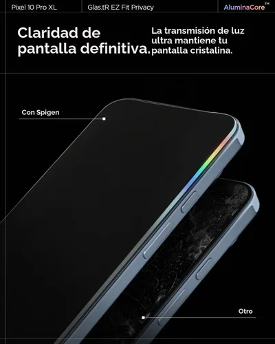 Vista 7 de Spigen GlasTR EZ FIT - Protector de pantalla de privacidad para Pixel 10 Pro XL/9 Pro XL AluminaCore, Aluminum-enhanced 10H+ tempered glass