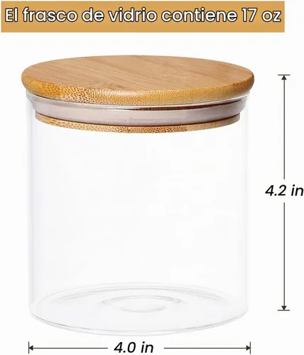 Vista 3 de Dabacc Paquete de 4 tarros de vidrio con tapas herméticas de bambú, recipientes de cocina de vidrio transparente para almacenamiento de alimentos