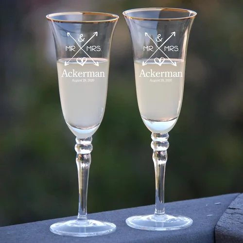 Vista 17 de Juego de 2 copas de champán personalizadas para boda grabadas con caja - Bride & Groom's Wedding Toast