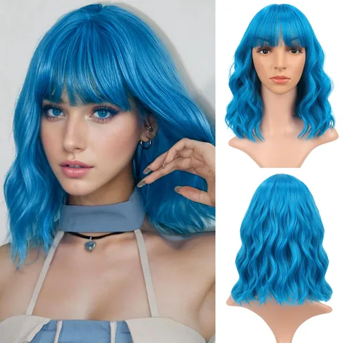 Vista 15 de VCKOVCKO - Peluca de cabello castaño claro rizada con flequillo de aire, onda natural rizada, peluca corta estilo Bob para mujer, longitud hasta