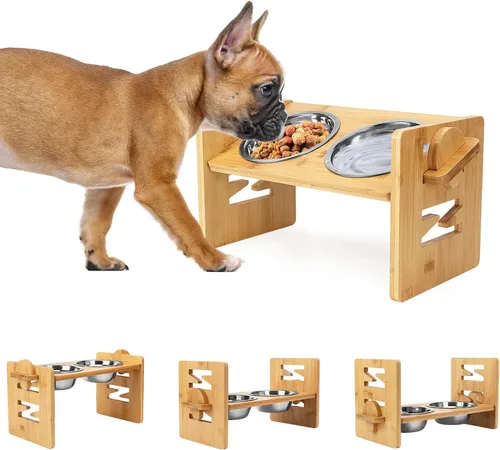 Vista 9 de Cuenco Elevado para Perros, Cuencos Elevados para Perros, Cuenco Inclinado para Mascotas de Agua y Comida, Estación de Alimentación de Bambú