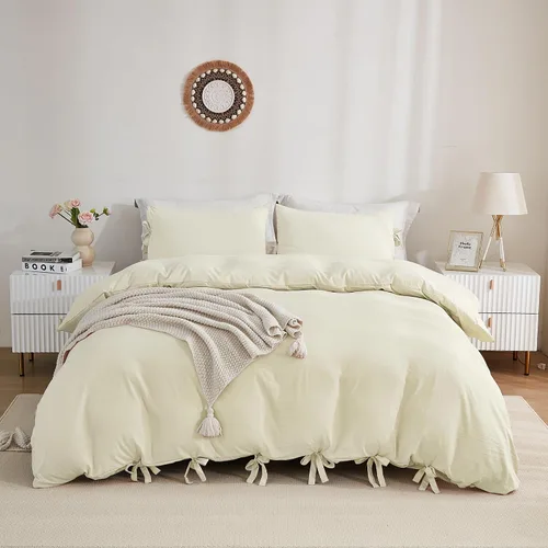 Vista 12 de annadaif - Juego de funda de edredón color beige, tamaño Full (79 x 90 pulgadas), 3 piezas (1 funda de edredón, 2 fundas de almohada), microfibra