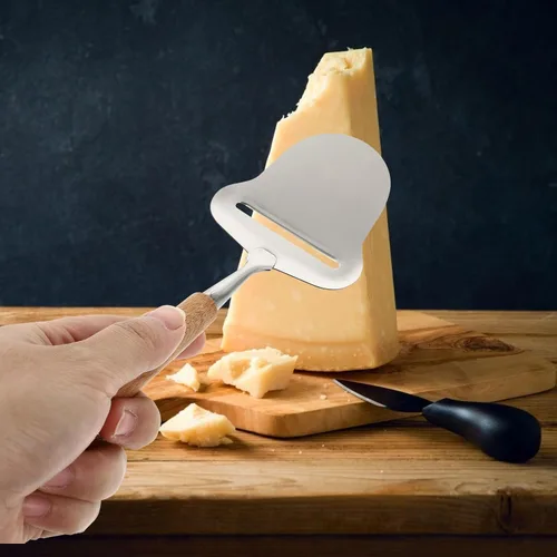 Vista 7 de Cortador de queso de acero inoxidable Plano Cuchillos de queso cortador de queso Servidor de afeitar con mango de madera para cocina