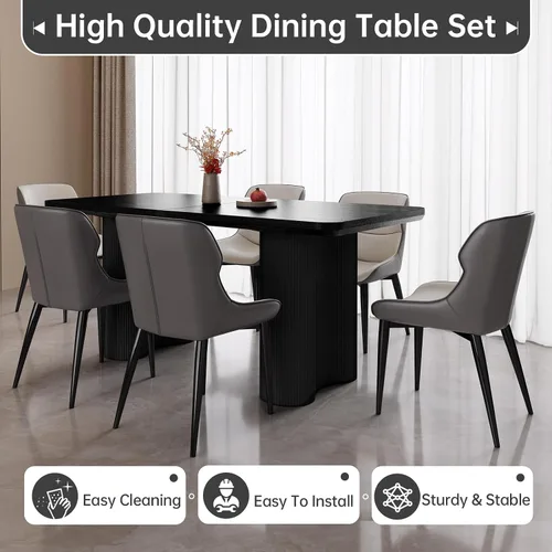 Vista 5 de Mesa de comedor rectangular de 63 pulgadas con 4 sillas, moderna mesa de comedor negra con sillas para sala de estar, comedor y cocina