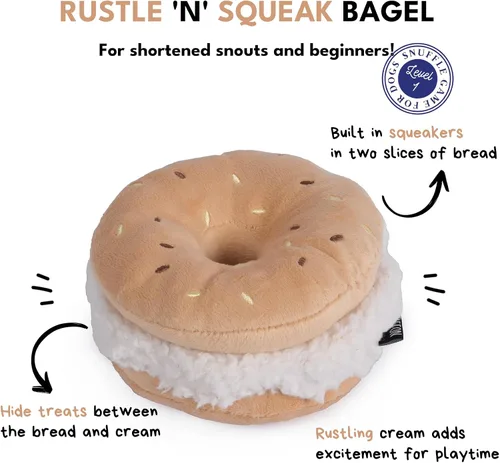 Vista 2 de CHEWFFON Juguetes de peluche para perros con sonido, juguete interactivo en forma de bagel para cachorros, lindo rompecabezas para perros