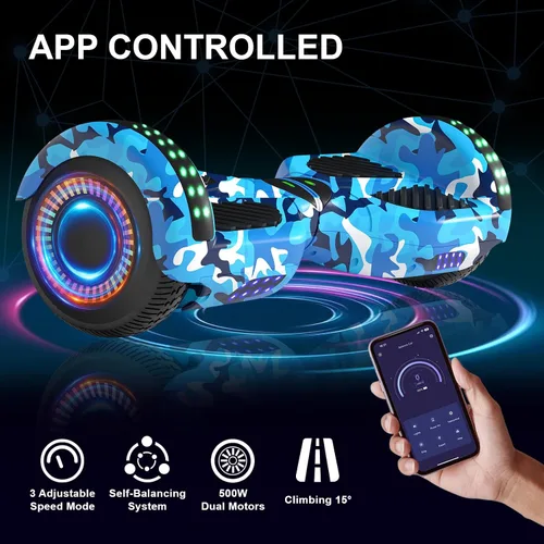 Vista 4 de Kids Scooter with Bluetooth Speaker & Corlorful LED Lights, Dual 250W Motor 7.5 Mph Speed, Gifts for All Ages Blanco