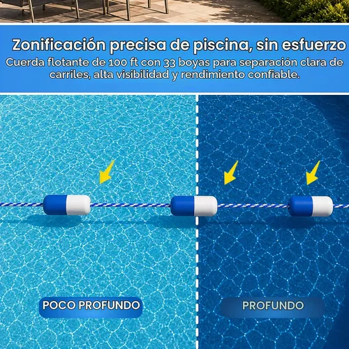 Vista 6 de FibroPool Cuerda de seguridad para piscina de 100 pies - 33 flotadores