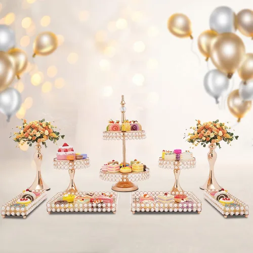 Vista 8 de Soporte para tartas, juego de exhibición de mesa de postres, paquete de 9 soportes de cristal para cupcakes con múltiples estilos de combinación