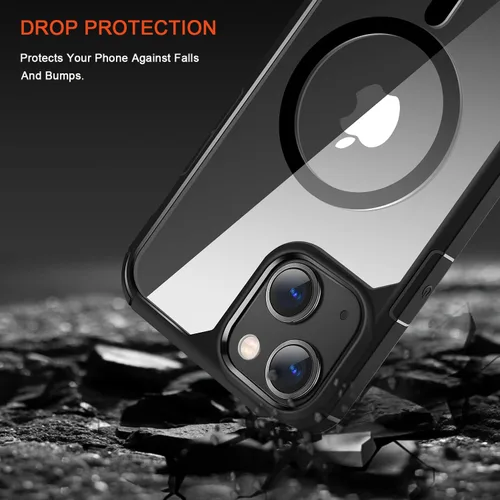 Vista 3 de TENDLIN Funda magnética compatible con iPhone 13 mini [compatible con MagSafe] funda protectora suave transparente con parte trasera dura (negro)