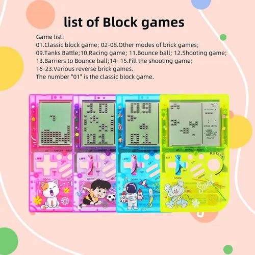 Vista 5 de CZT Máquina de juego de bloques transparentes, 23 juegos incorporados, consola de juegos retro para niños, dispositivo de juego para estudiantes