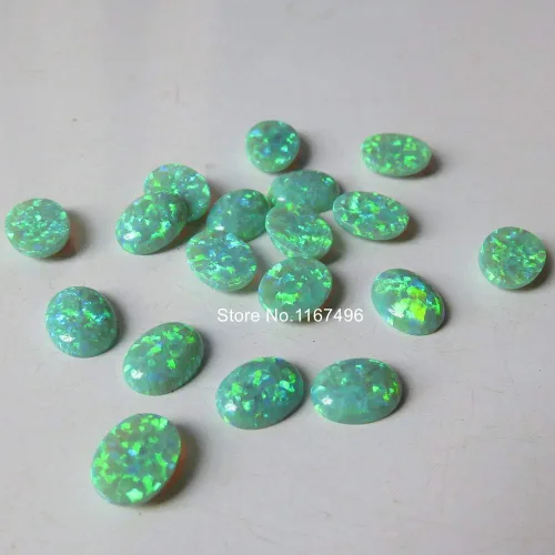 Vista 5 de 50 unidades por lote op11 Kiwi 0.276x0.354in sintético ovalado ópalo de fuego verde ópalo ovalado piedra de ópalo para joyería