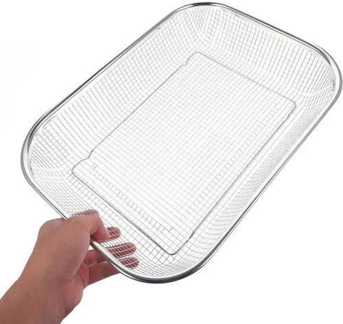 Vista 4 de Yardwe Cesta de colador de acero inoxidable, cesta de malla rectangular para frutas y verduras, herramienta de utensilios de cocina