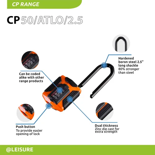 Vista 4 de Squire Candado de combinación resistente Grillete largo CP50ATLO/2.5 Candado todo terreno resistente a la intemperie