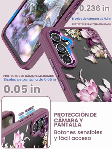 Vista 3 de Funda de teléfono con flores transparentes para Samsung Galaxy A54 Golden Shield Flower Series-Púrpura claro