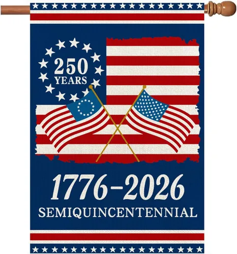 Vista 10 de Banderas de jardín con el 250 aniversario de Estados Unidos para exteriores, bandera de Estados Unidos del 250 aniversario 1776-2026, letrero