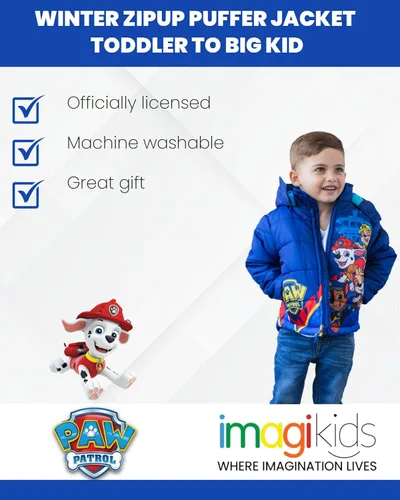 Vista 6 de Paw Patrol Rubble Marshall Chase Zip Up Puffer Jacket Toddler to Big Kid