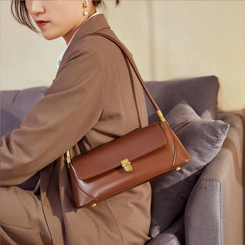 Vista 6 de Bolso de hombro para mujer, bolso de hombro de cuero, bolso cruzado para mujer, bolso retro clásico pequeño de cuero