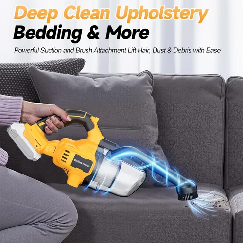 Vista 2 de Aspiradora de mano inalámbrica compatible con batería DeWalt de 20V, succión fuerte de 16000 Pa, 2 filtros HEPA y 4 boquillas, aspiradora portátil