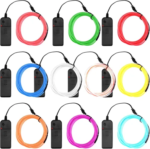 Vista 2 de Tuanse Paquete de 10 luces LED de cable EL de 9.8 pies con batería, luces de neón portátiles, cortables, brillantes, estroboscópicas, electrones