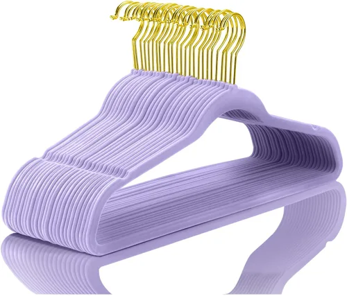 Vista 26 de MIZGI Paquete de 30 perchas de terciopelo de alta calidad, resistentes, antideslizantes, delgadas, perchas de terciopelo negro, ganchos dorados