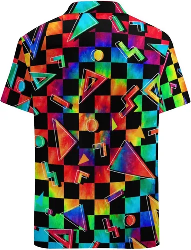 Vista 2 de QINGXUN Camisas de los años 80 para hombre, camisa con botones de los años 90, camisa retro hawaiana para playa, camisas de discoteca vintage