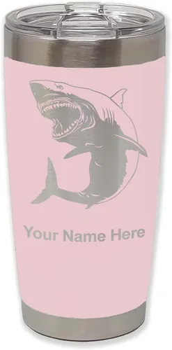 Vista 12 de LaserGram Vaso aislado al vacío de 20 onzas, gran tiburón blanco, grabado personalizado incluido (negro)