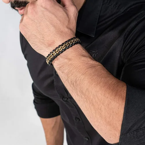 Vista 6 de SERASAR Premium Genuine Leather Bracelet Steel for Men in Black Magnetic Stainless Steel Clasp in Black, Silver and Gold Exclusive Jewelry Box