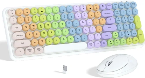 Vista 7 de Links9+ Combo de teclado y mouse inalámbrico colorido (rosa colorido)