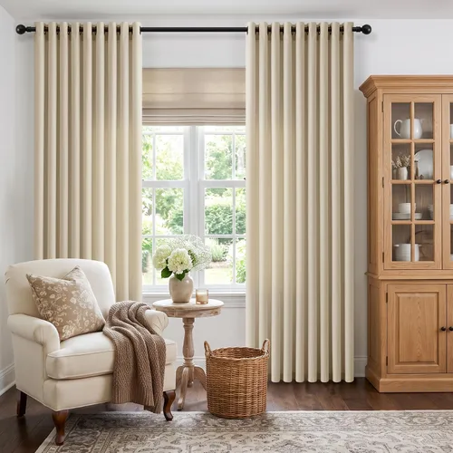 Vista 40 de Cortinas de avena con ojales DUKIYO de 96 pulgadas de largo para sala de estar, comedor, juego de 2 paneles, cortinas de arena y beige