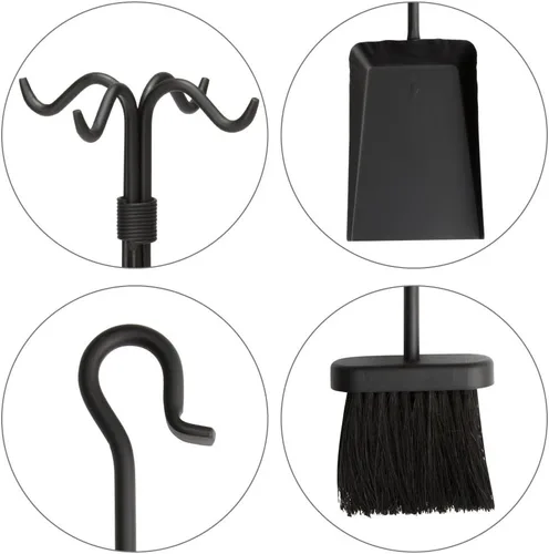 Vista 6 de UniFlame Juego de herramientas de chimenea de hierro forjado negro de 5 piezas con tejido central