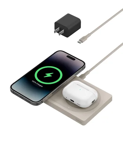 Vista 10 de Belkin BoostCharge Pro - Estación de carga inalámbrica 2 en 1 con MagSafe de 15 W, cargador de carga rápida compatible con iPhone 15, 14, 13 y 12