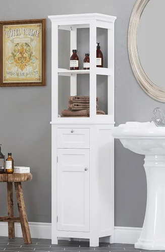 Vista 7 de Spirich Gabinete de almacenamiento delgado para baño, armario alto y estrecho con puerta y estantes, torre de lino independiente (espresso)
