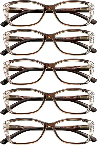 Vista 12 de VisionGlobal 5 Pairs Reading Glasses with Spring Hinge, Blue Light Blocking Glasses for Women/Men