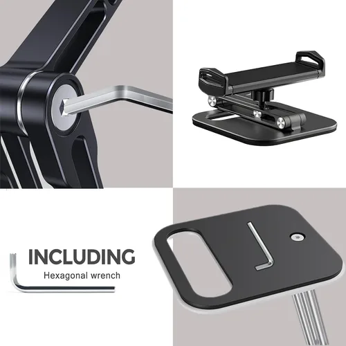 Vista 5 de Soporte ajustable para tablet de 360° para escritorio, soporte de brazo de tableta de aleación de aluminio compatible con iPad Pro/Air/Mini, Kindle